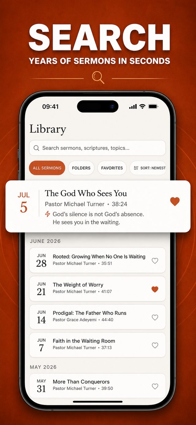A searchable library of past sermons sorted by date