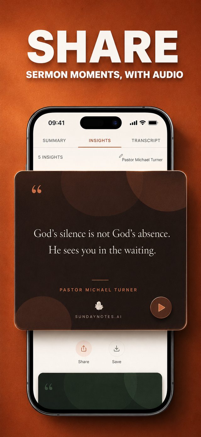 A shareable sermon quote card with audio playback