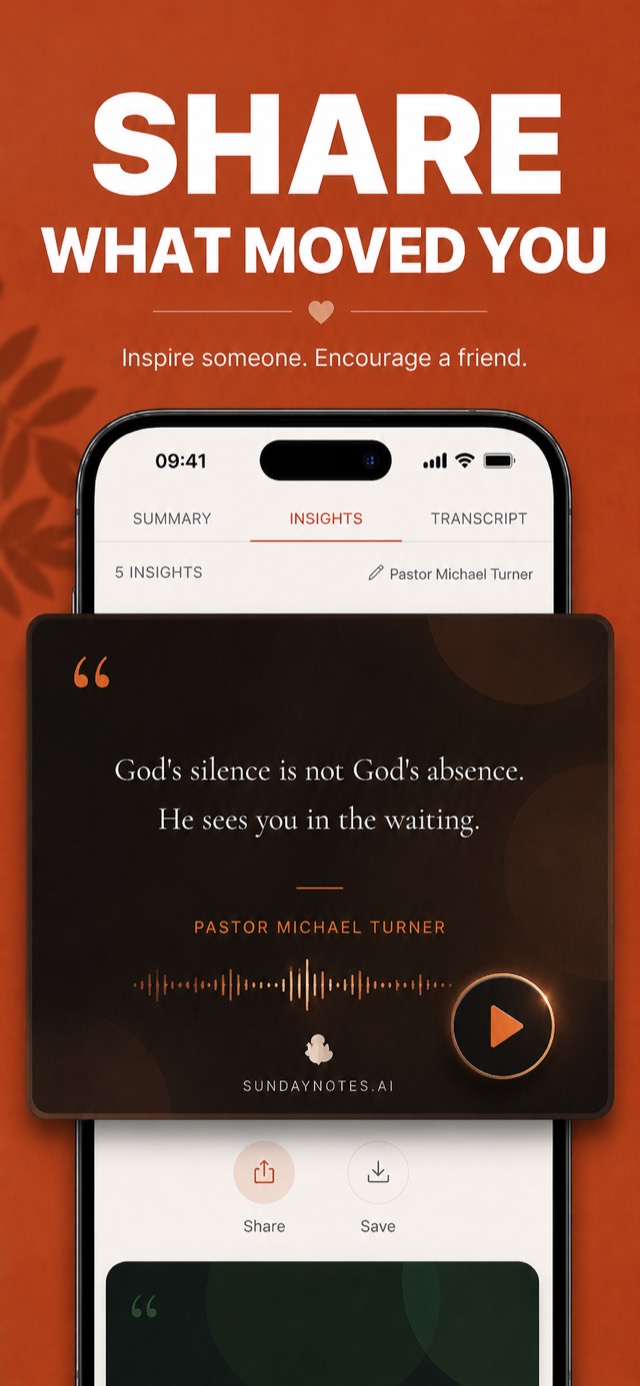 An insight card built from a sermon quote ready to share