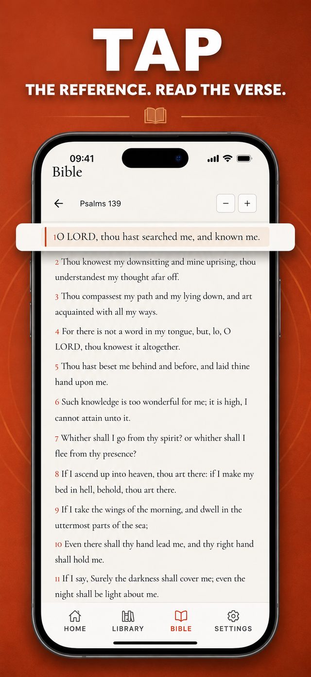 Psalm 139 open in the built-in King James Bible after tapping a detected verse reference